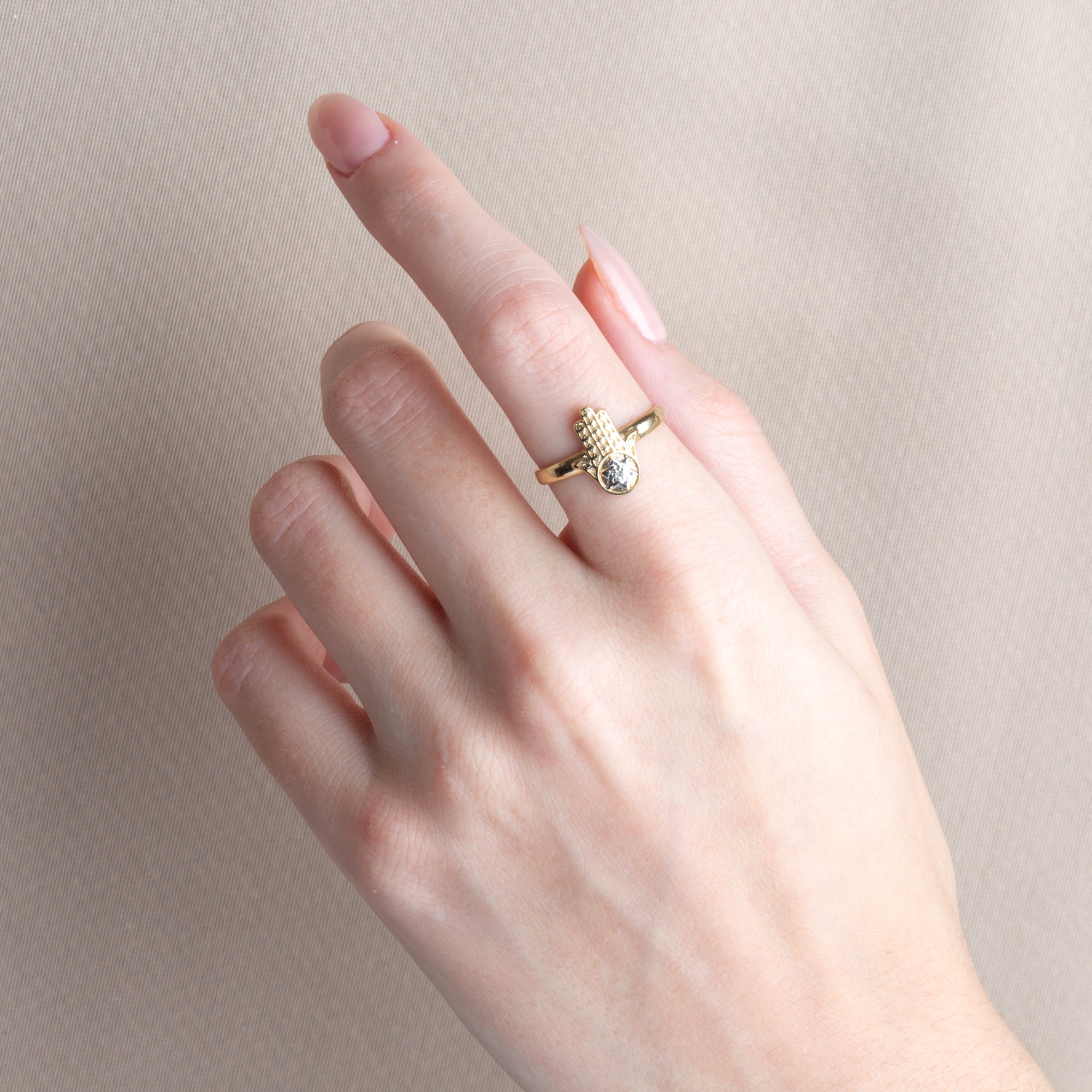Gold Diamond Hamsa Hand Jewish Star Of David Protection Ring, view 2