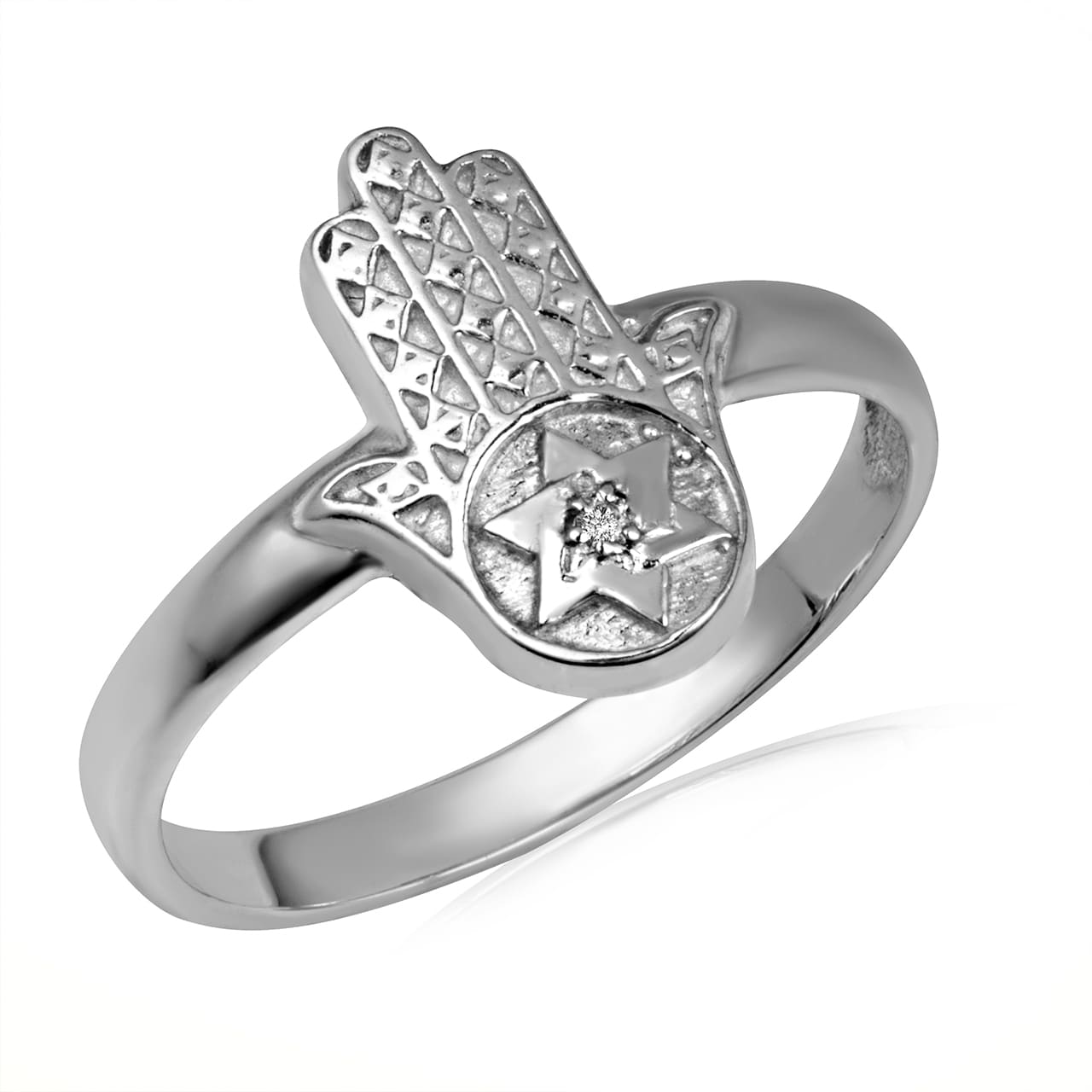 Gold Diamond Hamsa Hand Jewish Star Of David Protection Ring, view 4