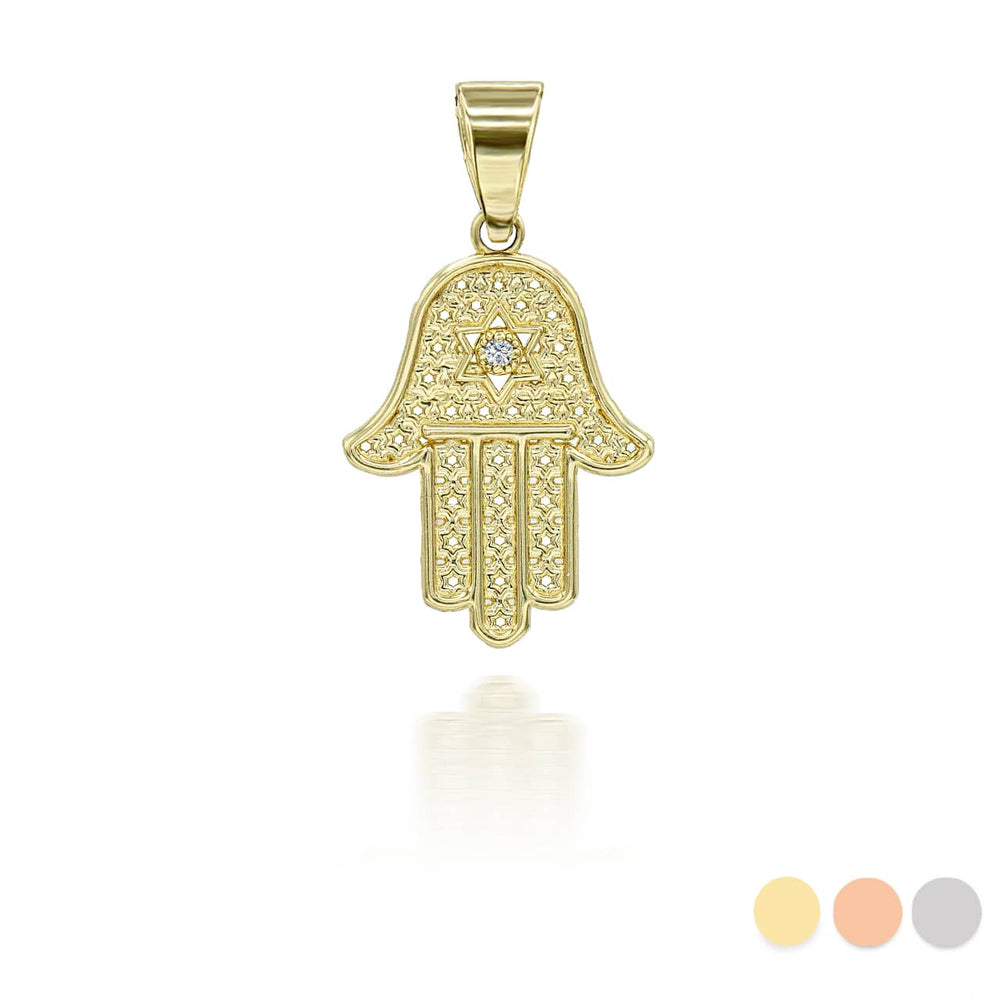 Gold Diamond Hamsa Pendant Necklace