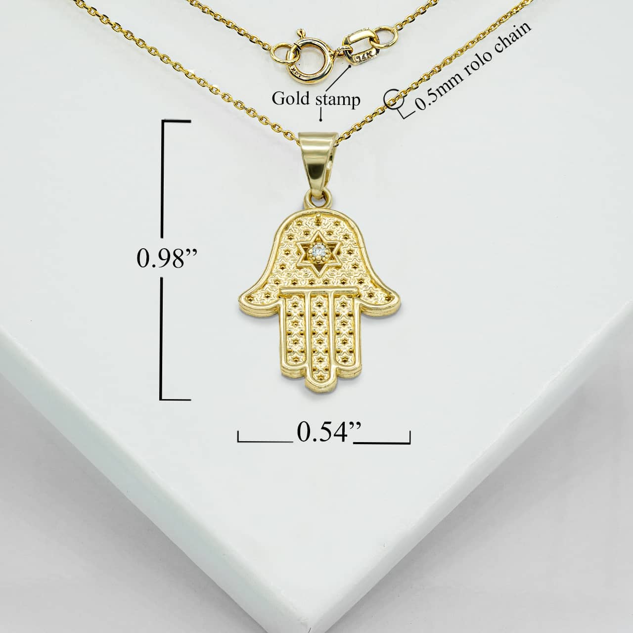 Gold Diamond Hamsa Pendant Necklace, view 3