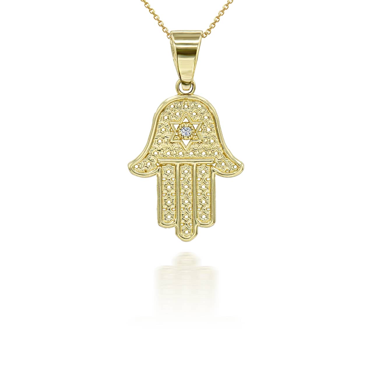 Gold Diamond Hamsa Pendant Necklace, view 4