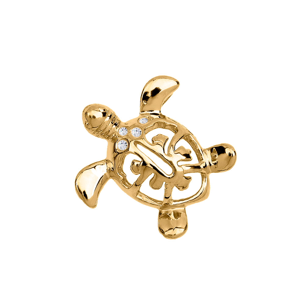 Gold Diamond Hawaiian Lucky Charm Honu Turtle Hidden Bail Pendant Necklace, view 2