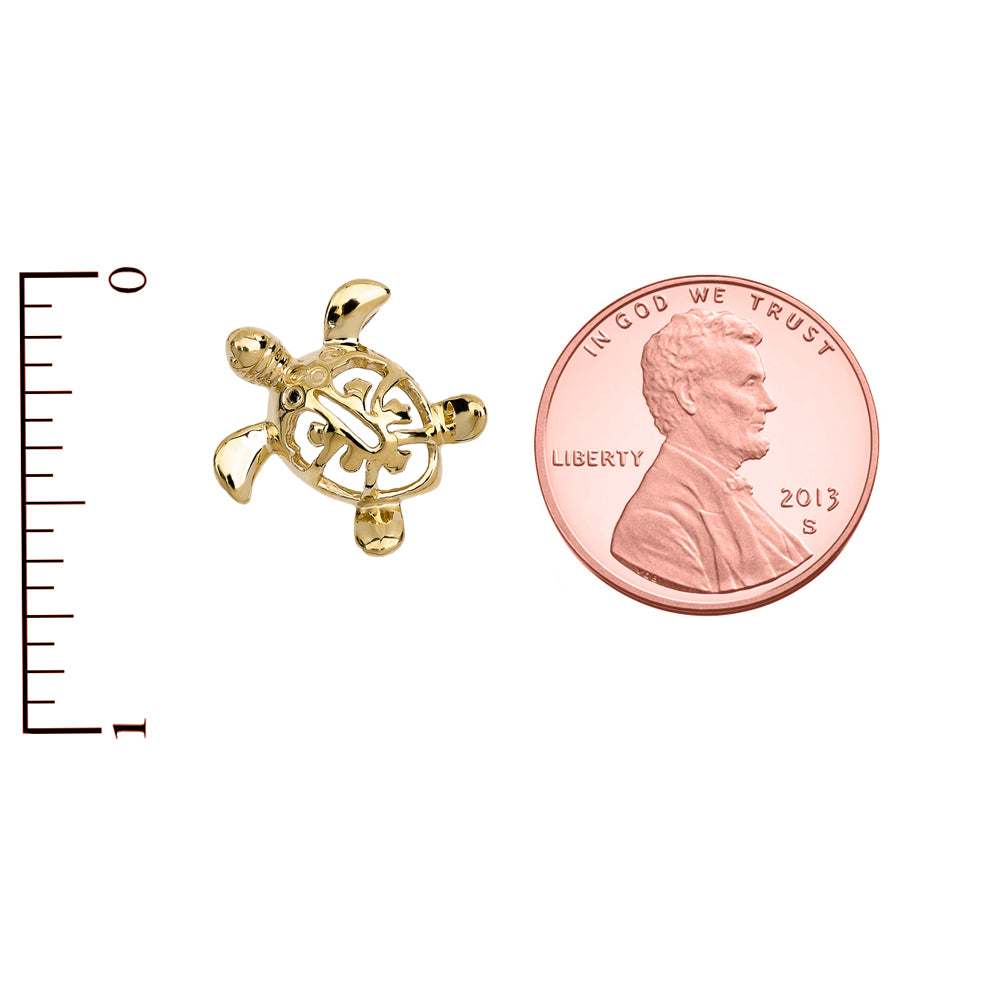 Gold Diamond Hawaiian Lucky Charm Honu Turtle Hidden Bail Pendant Necklace, view 3