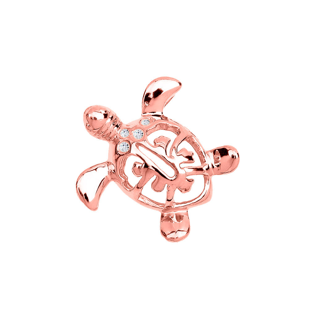 Gold Diamond Hawaiian Lucky Charm Honu Turtle Hidden Bail Pendant Necklace, view 5