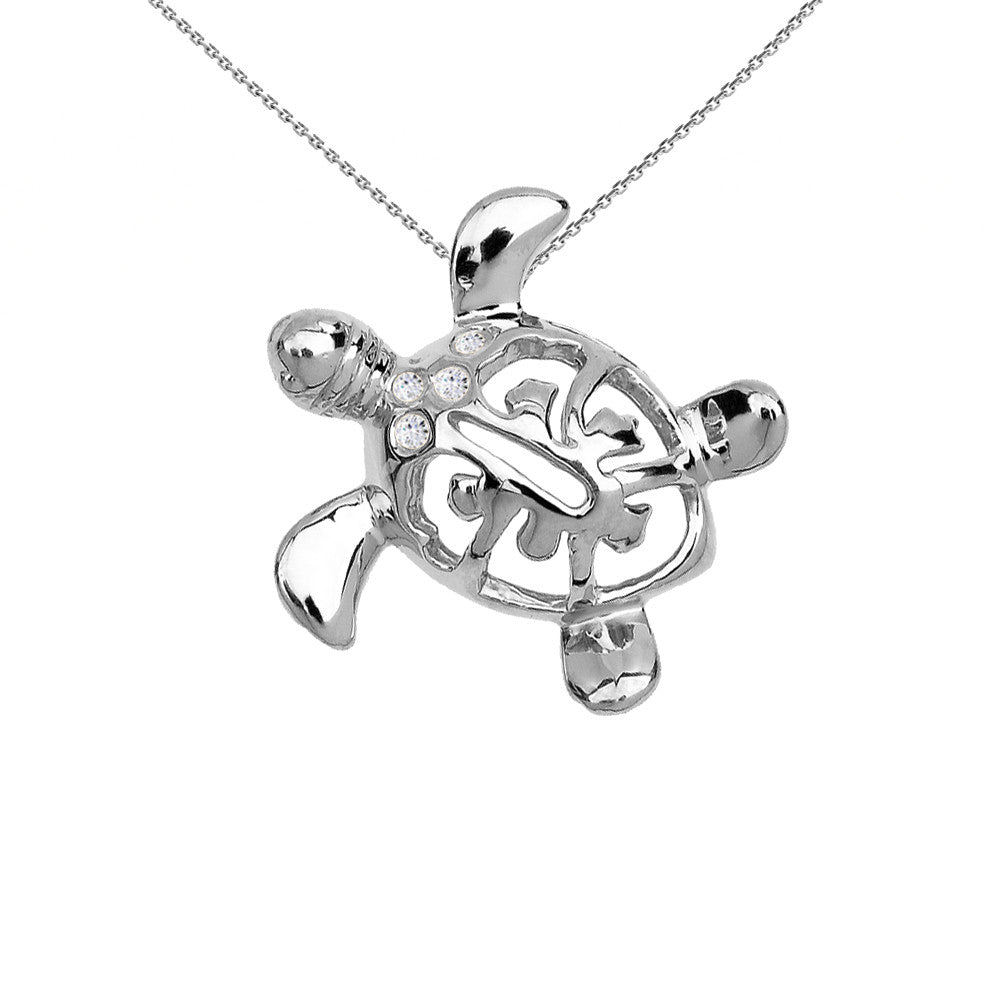 Gold Diamond Hawaiian Lucky Charm Honu Turtle Hidden Bail Pendant Necklace, view 7