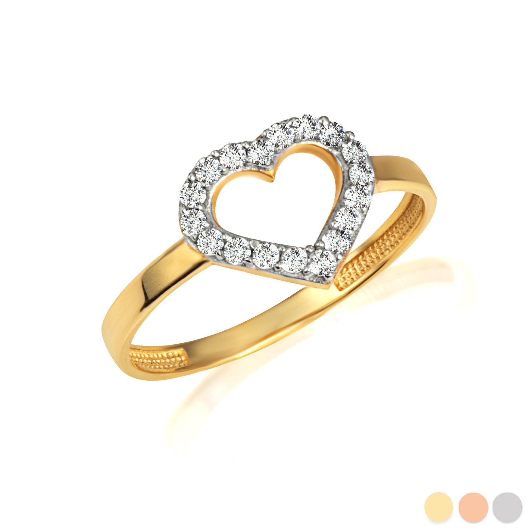 Gold Diamond Heart Love Ring