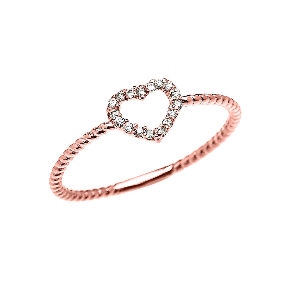 Gold Diamond Heart Rope Band Ring, view 3