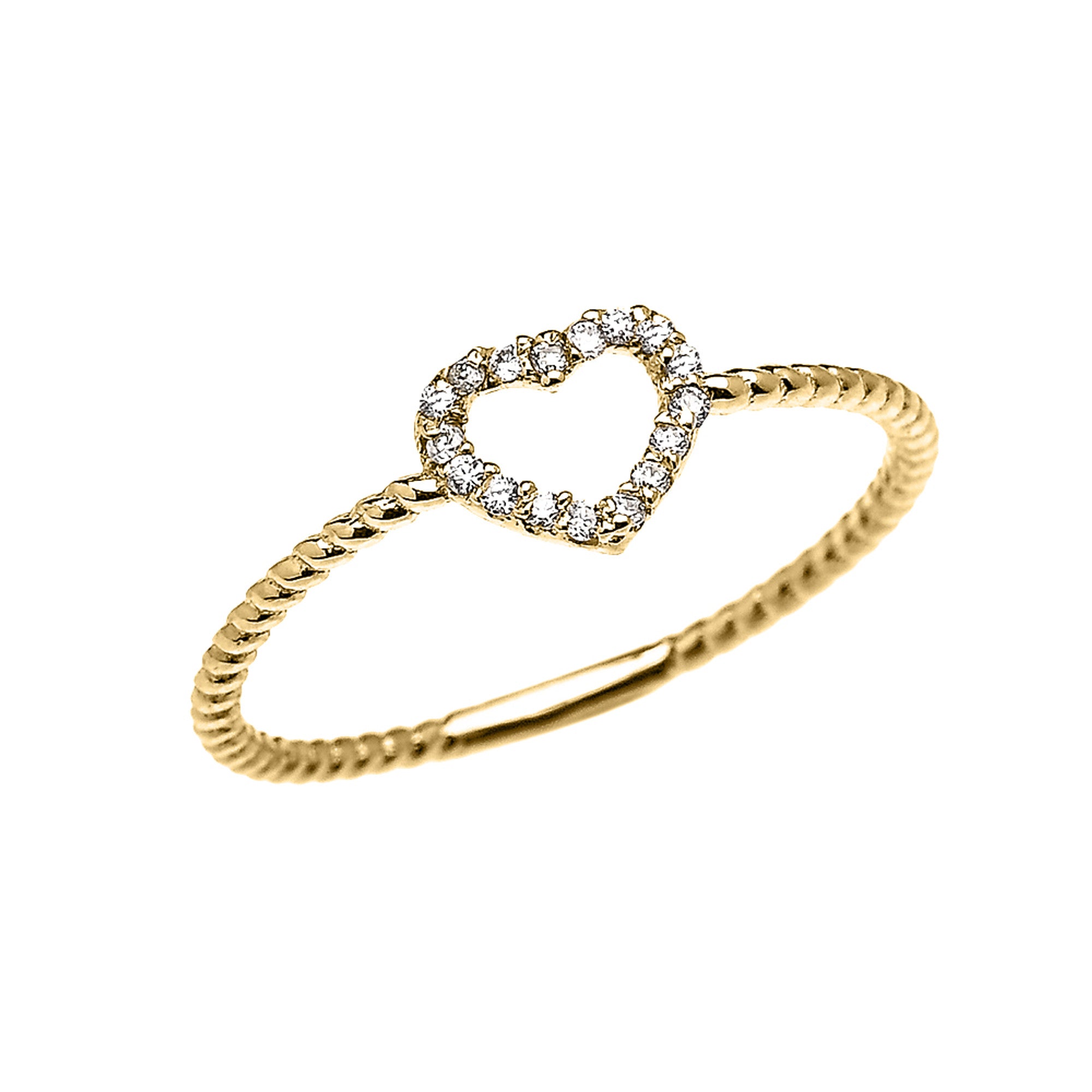 Gold Diamond Heart Rope Band Ring, view 4