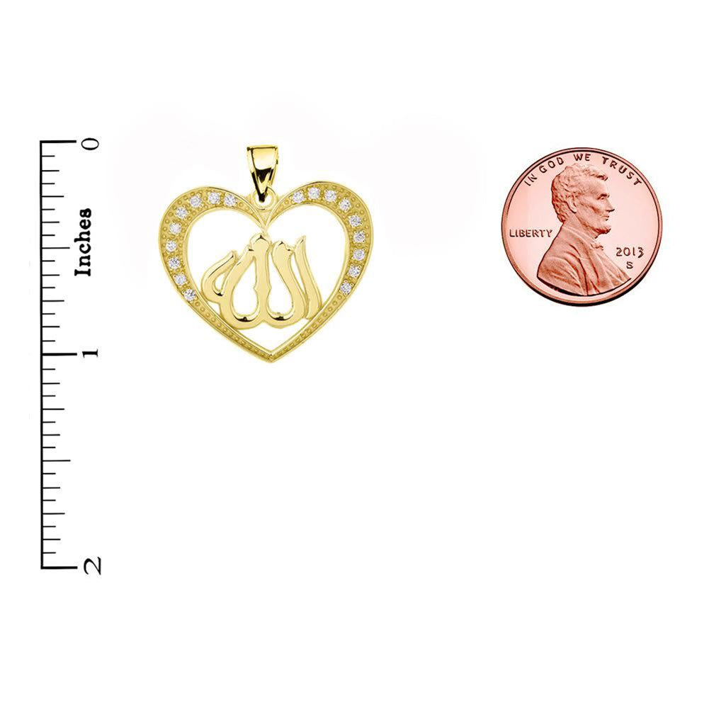 Gold Diamond Heart with Allah Pendant Necklace, view 3