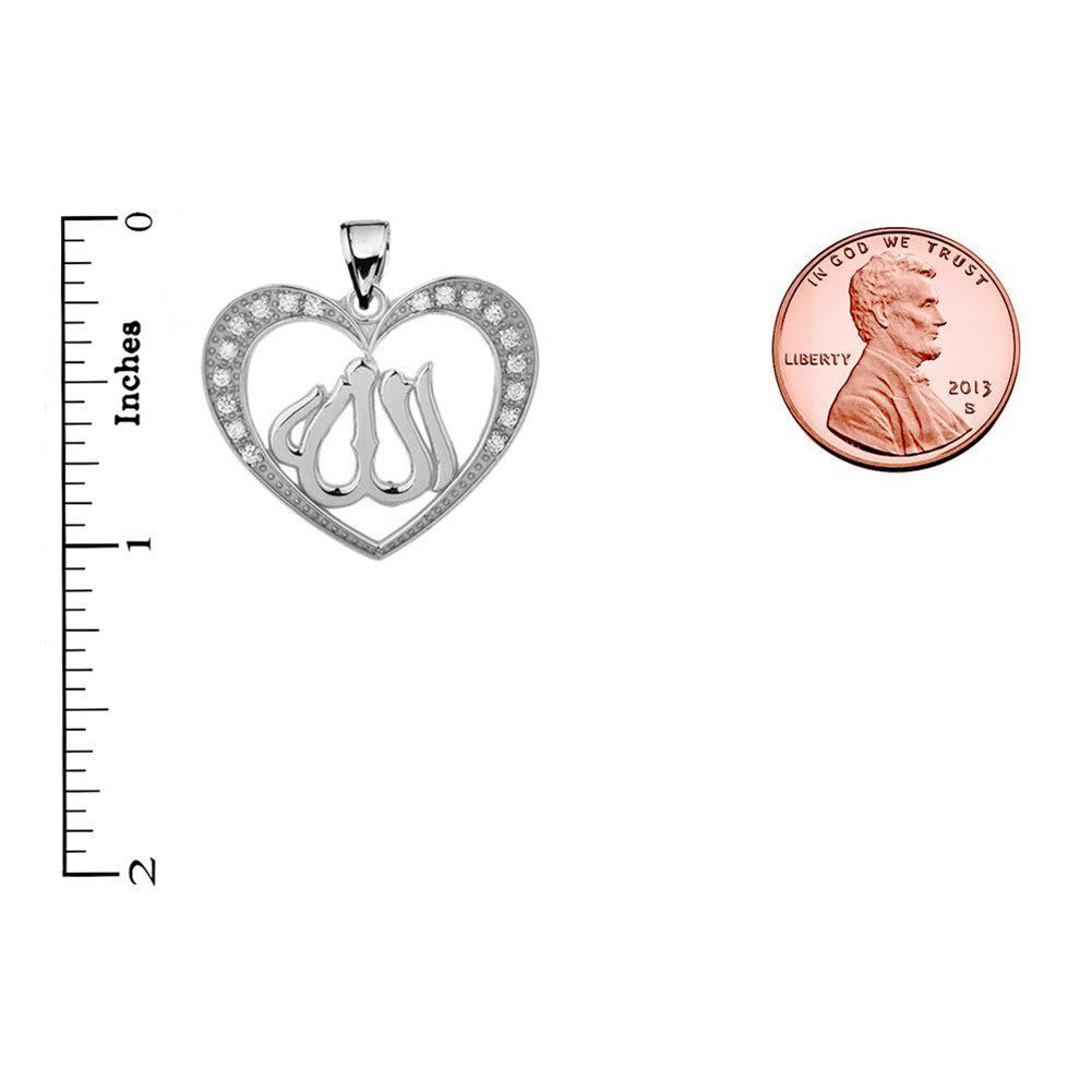 Gold Diamond Heart with Allah Pendant Necklace, view 9