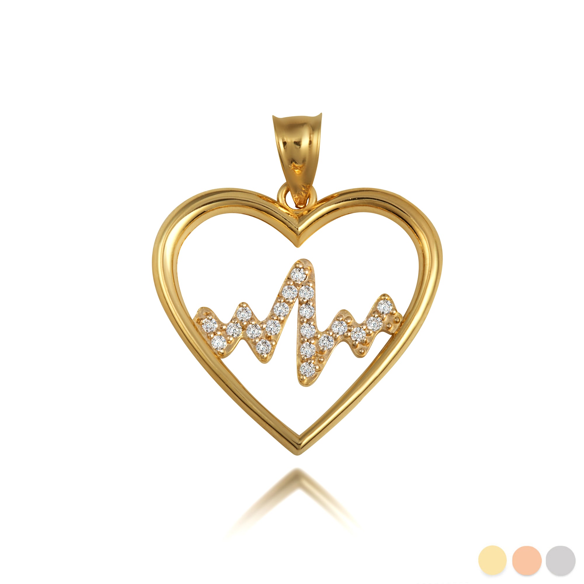 Gold Diamond Heartbeat EKG Pulse Pendant Necklace