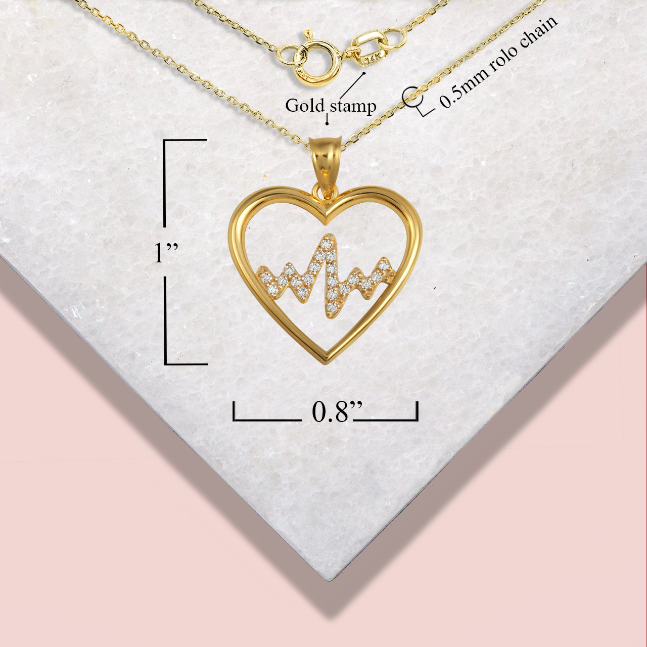 Gold Diamond Heartbeat EKG Pulse Pendant Necklace, view 3