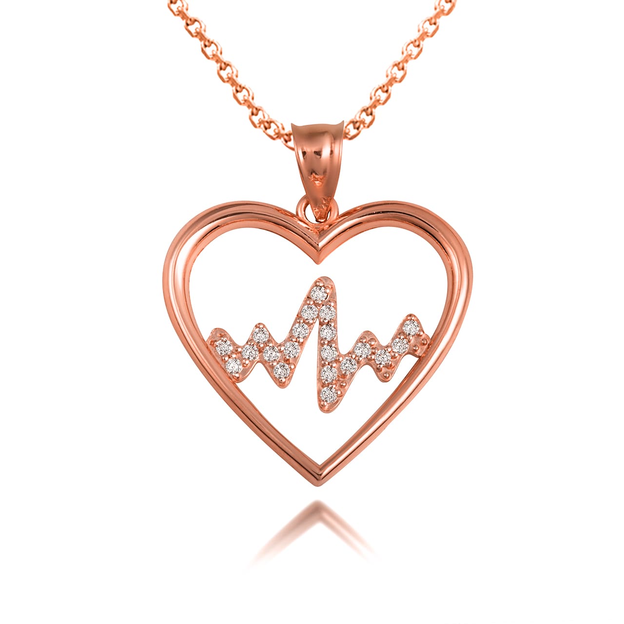 Gold Diamond Heartbeat EKG Pulse Pendant Necklace, view 5