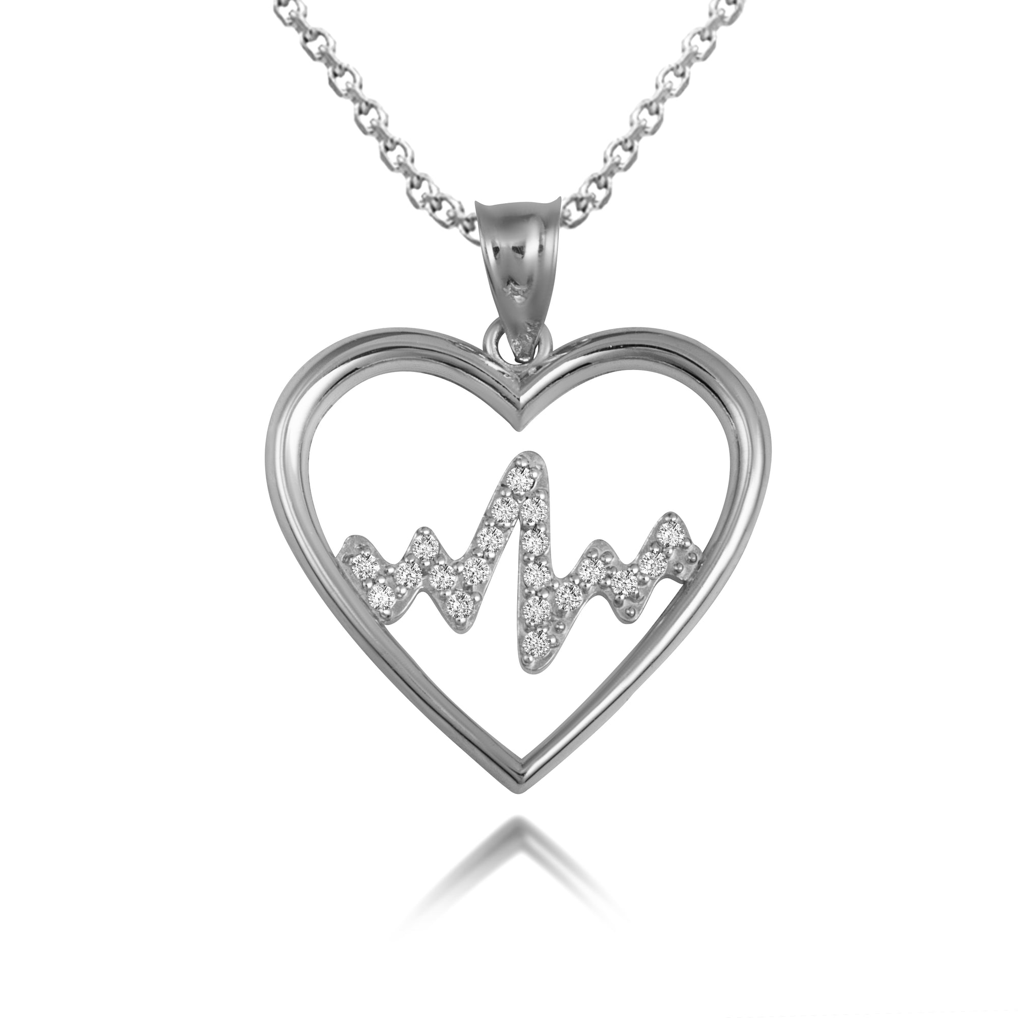 Gold Diamond Heartbeat EKG Pulse Pendant Necklace, view 6