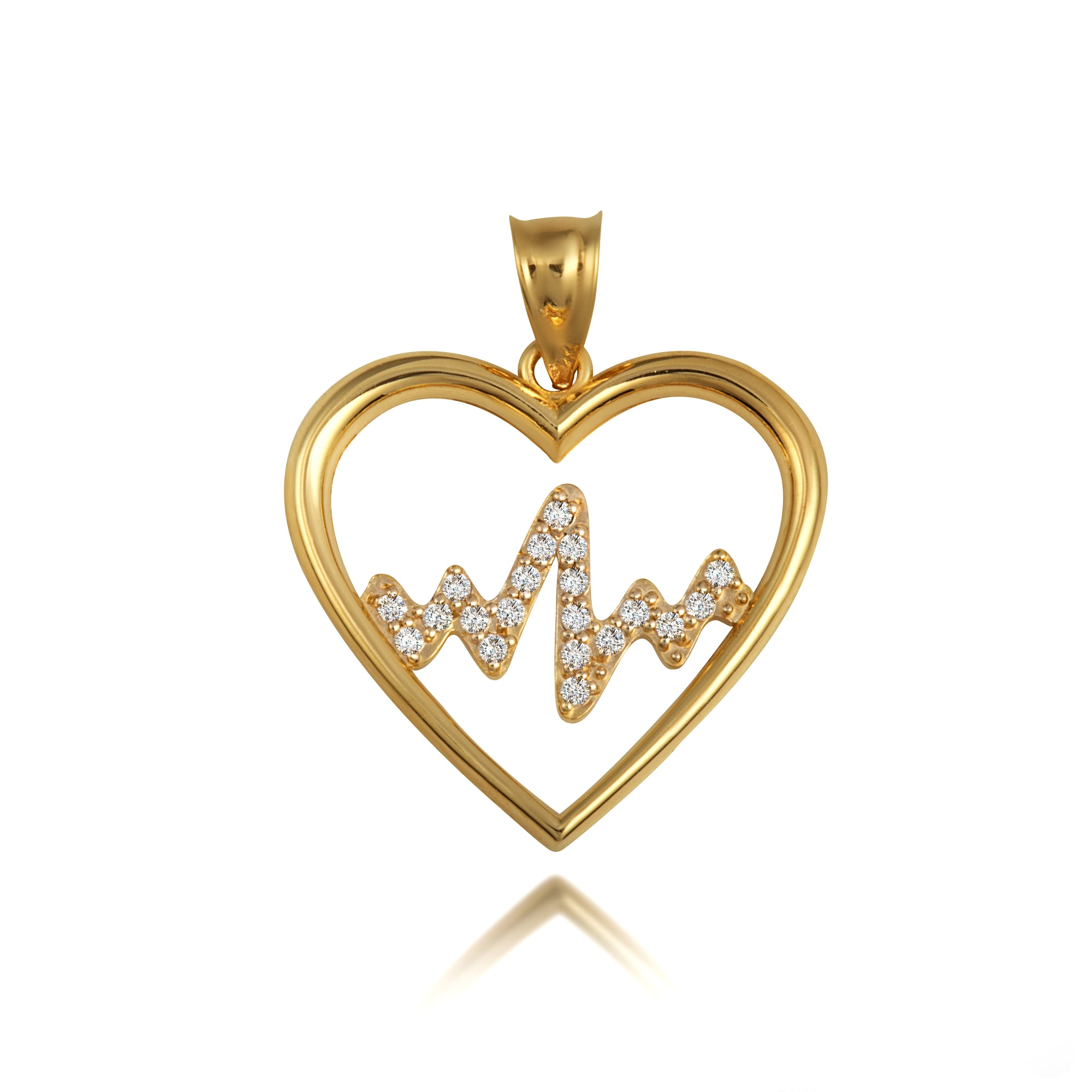 Gold Diamond Heartbeat EKG Pulse Pendant Necklace, view 7