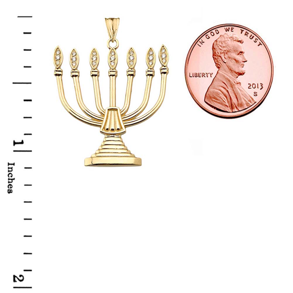 Gold Diamond Holy Temple Menorah Pendant Necklace, view 3