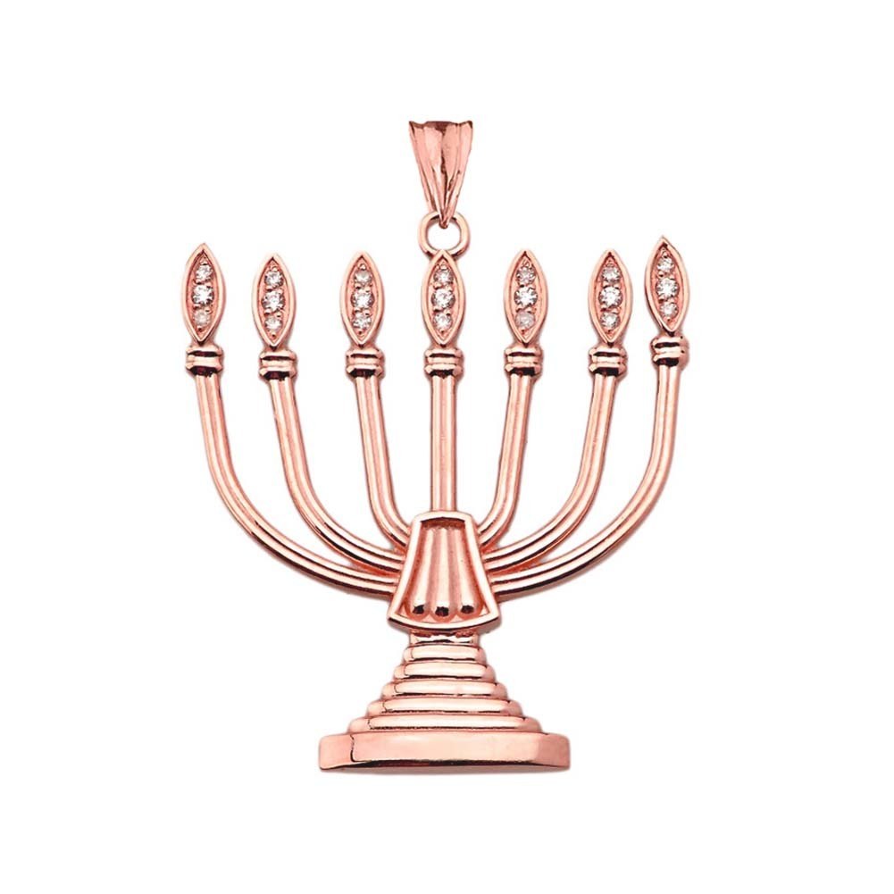 Gold Diamond Holy Temple Menorah Pendant Necklace, view 5