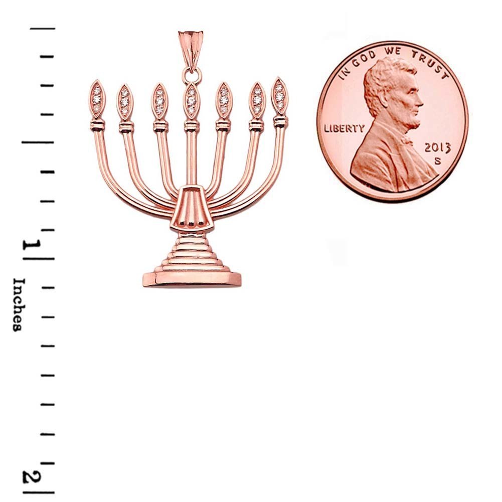 Gold Diamond Holy Temple Menorah Pendant Necklace, view 6