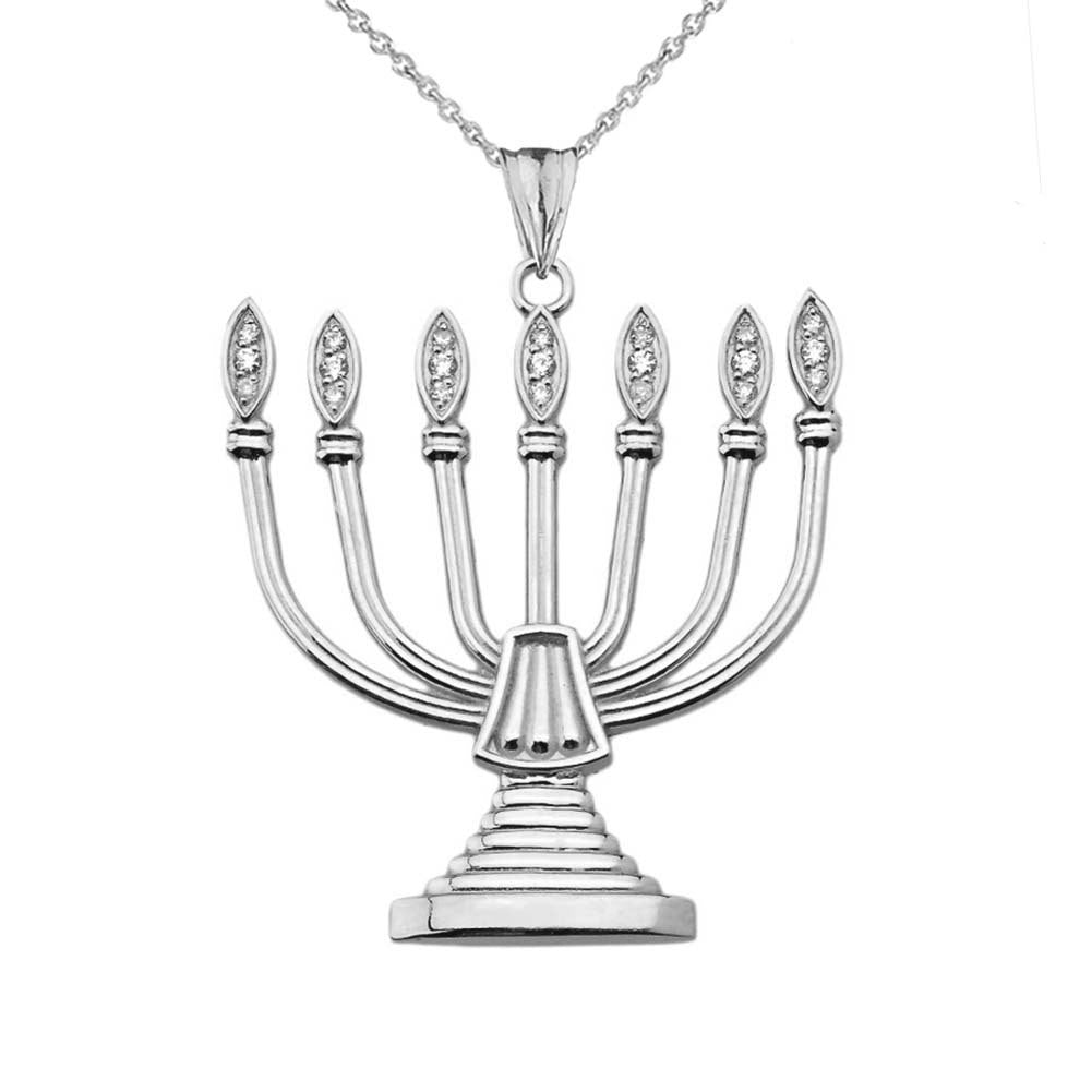 Gold Diamond Holy Temple Menorah Pendant Necklace, view 7