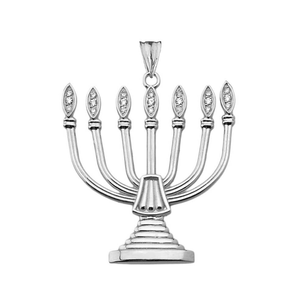 Gold Diamond Holy Temple Menorah Pendant Necklace, view 8