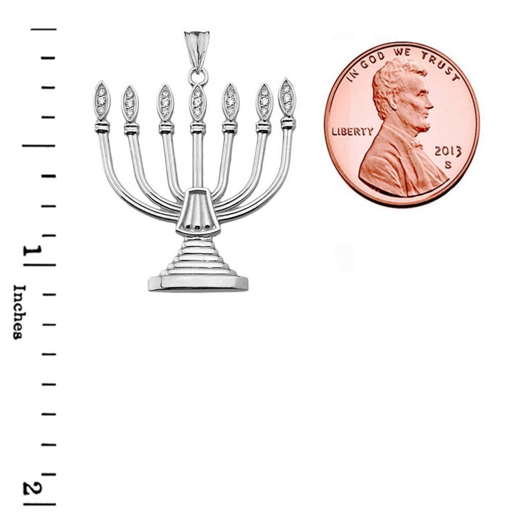 Gold Diamond Holy Temple Menorah Pendant Necklace, view 9