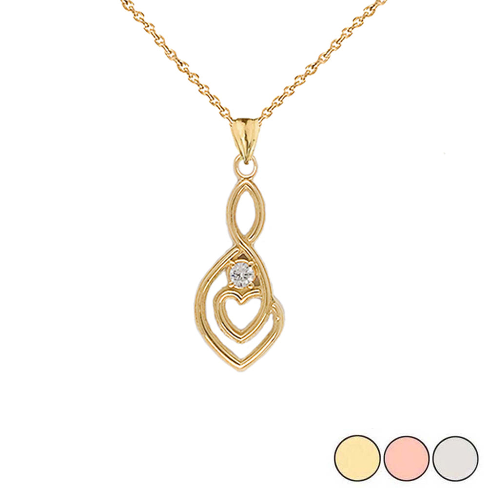 Gold Diamond Infinity Heart Pendant Necklace (1.13") (Large)