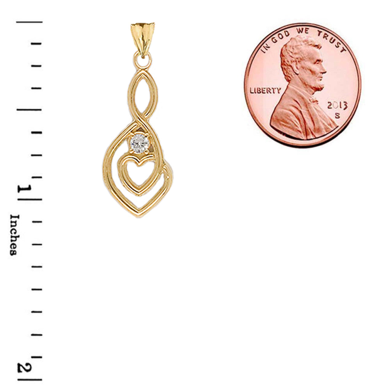 Gold Diamond Infinity Heart Pendant Necklace (1.13") (Large), view 3