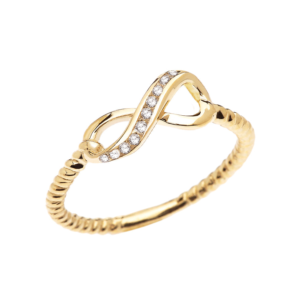 Gold Diamond Infinity Rope Band Ring