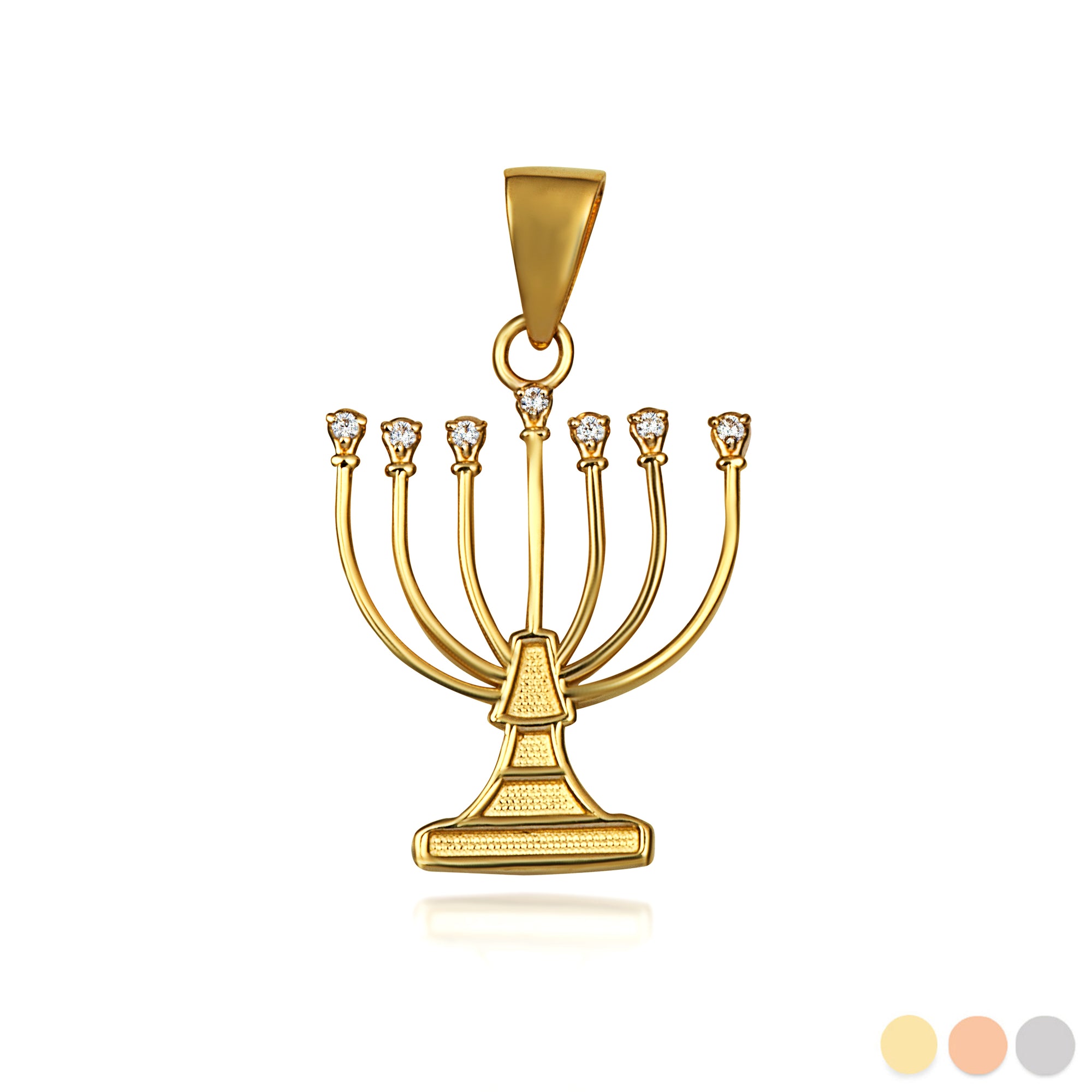Gold Diamond Jewish Menorah Hanukkah Candle Pendant Necklace