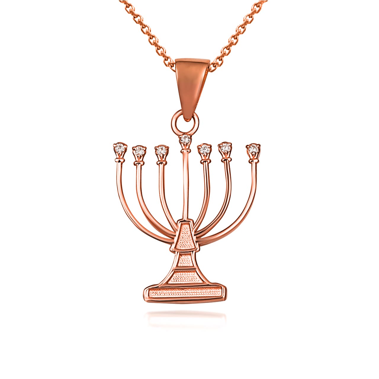 Gold Diamond Jewish Menorah Hanukkah Candle Pendant Necklace, view 6