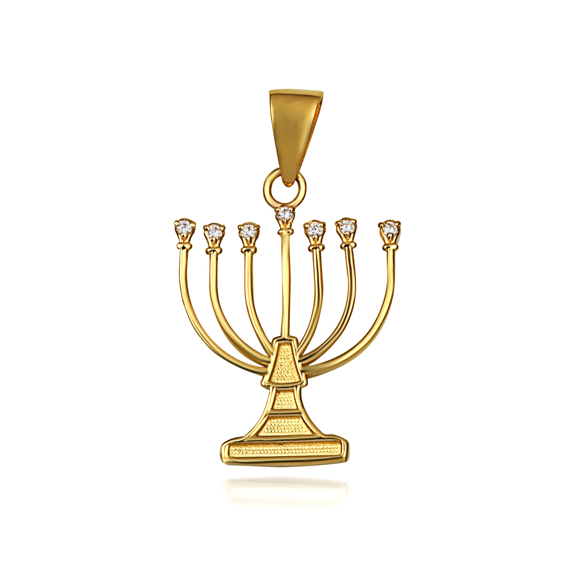 Gold Diamond Jewish Menorah Hanukkah Candle Pendant Necklace, view 9