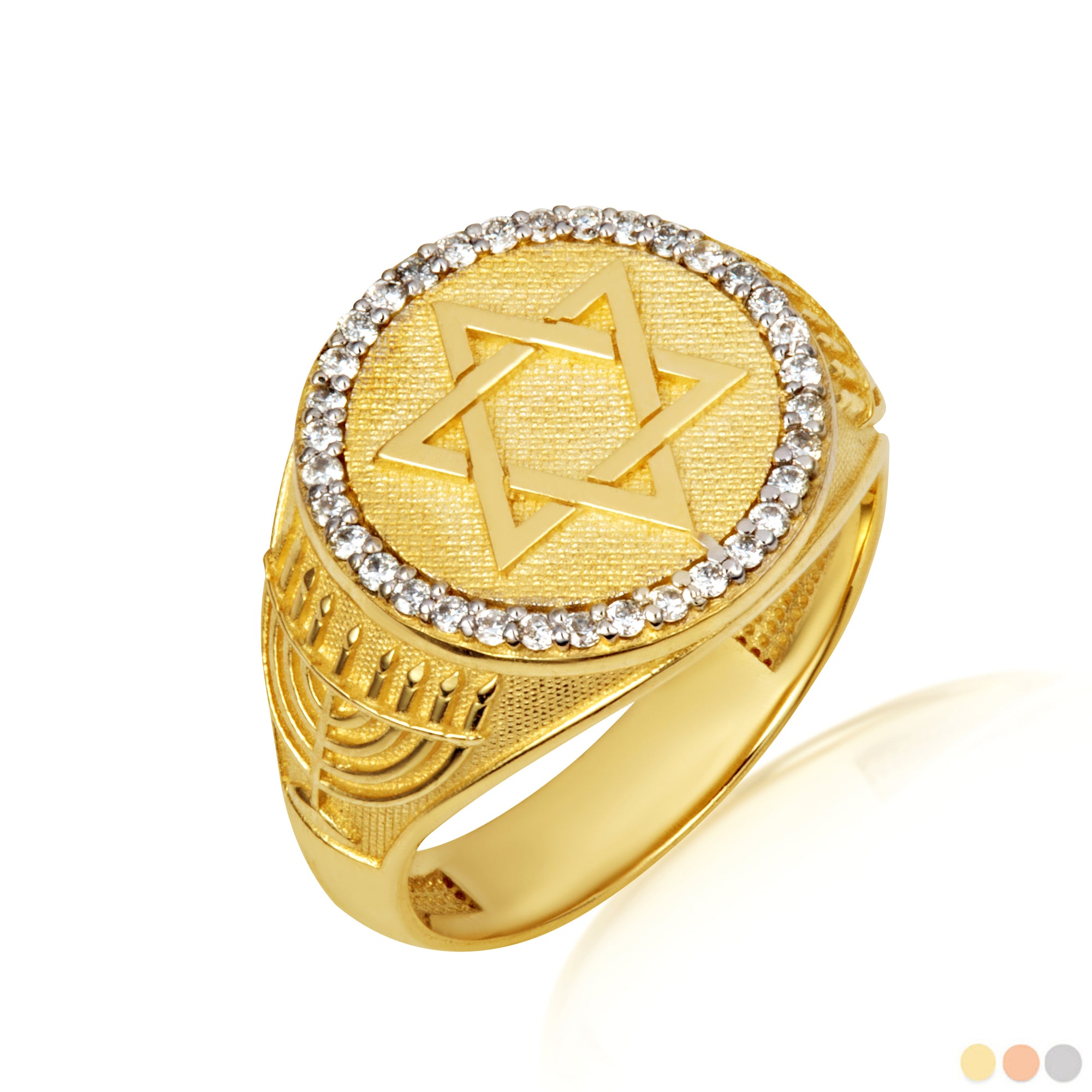 Gold Diamond Jewish Star Of David Hebrew Menorah Signet Ring