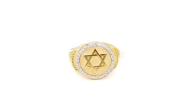 Gold Diamond Jewish Star Of David Hebrew Menorah Signet Ring, view 3