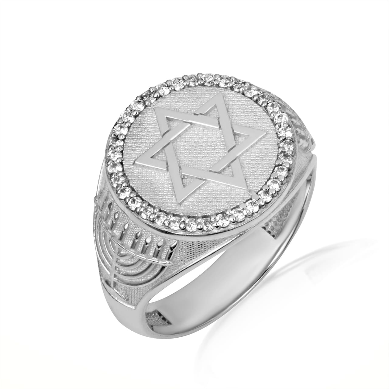 Gold Diamond Jewish Star Of David Hebrew Menorah Signet Ring, view 4