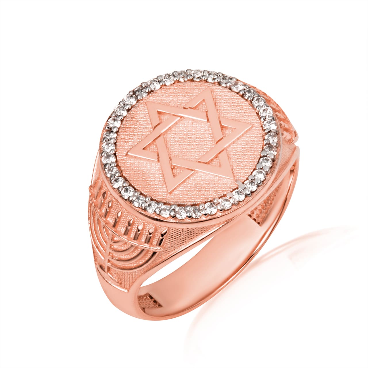 Gold Diamond Jewish Star Of David Hebrew Menorah Signet Ring, view 5
