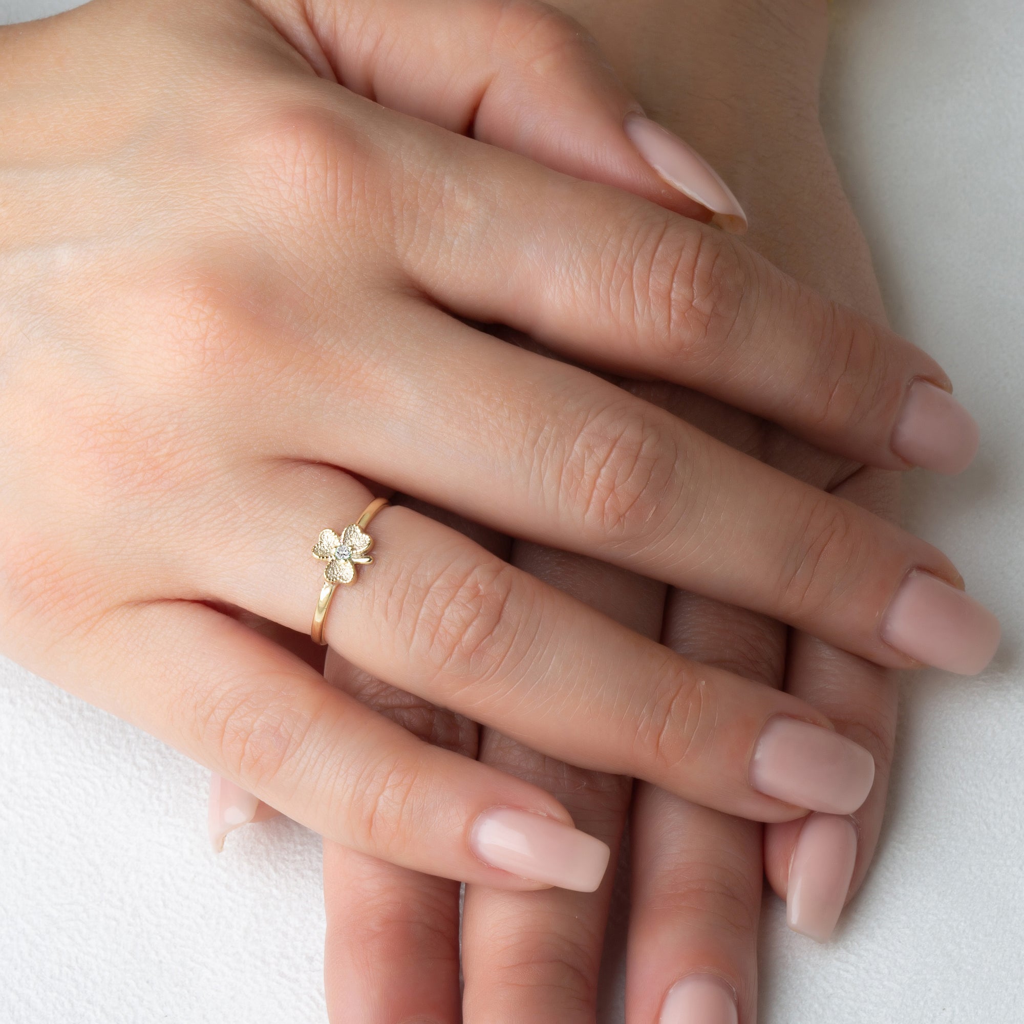 Gold Diamond Lucky 3 Leaf Clover Heart Ring, view 2