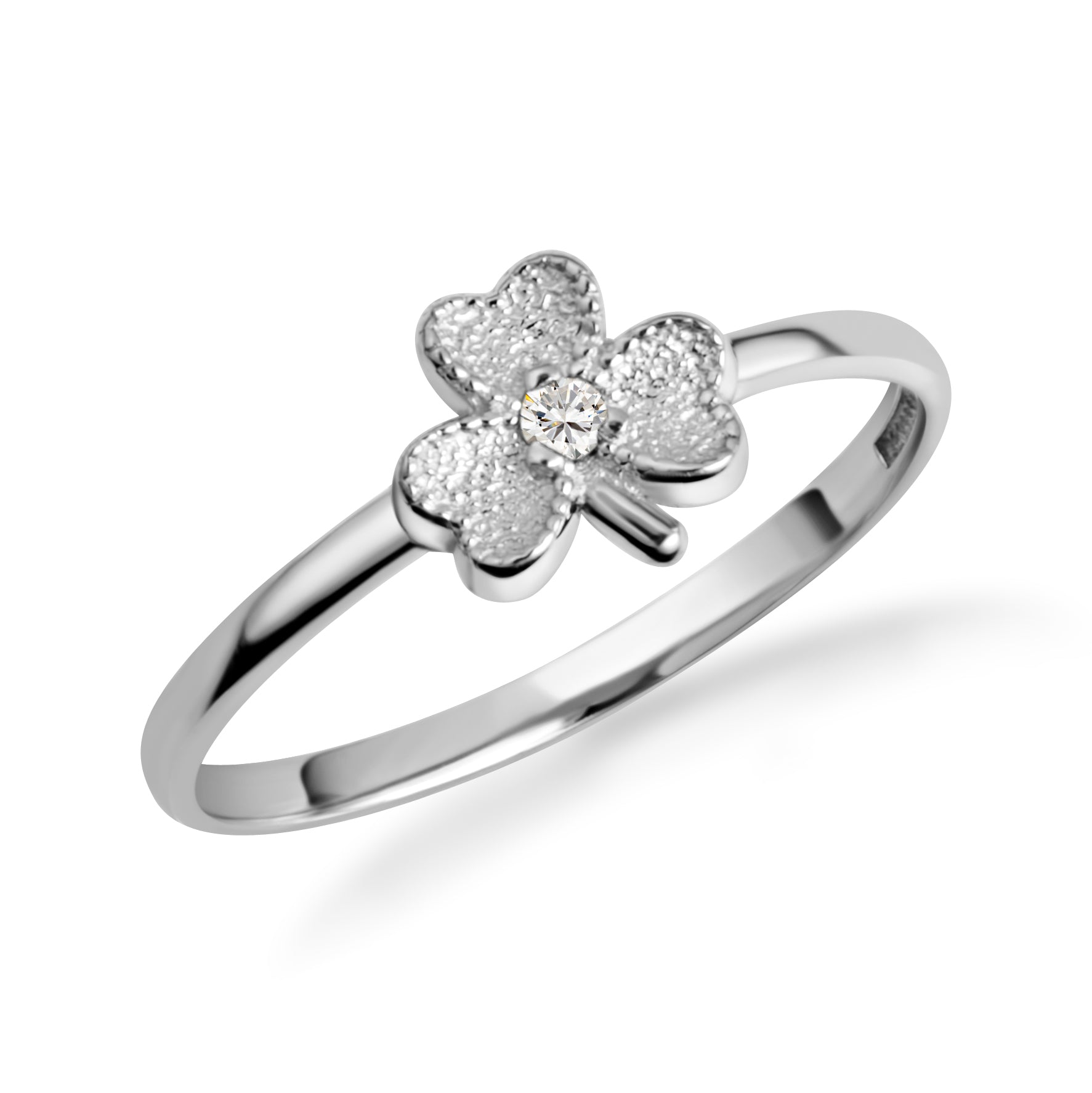 Gold Diamond Lucky 3 Leaf Clover Heart Ring, view 4
