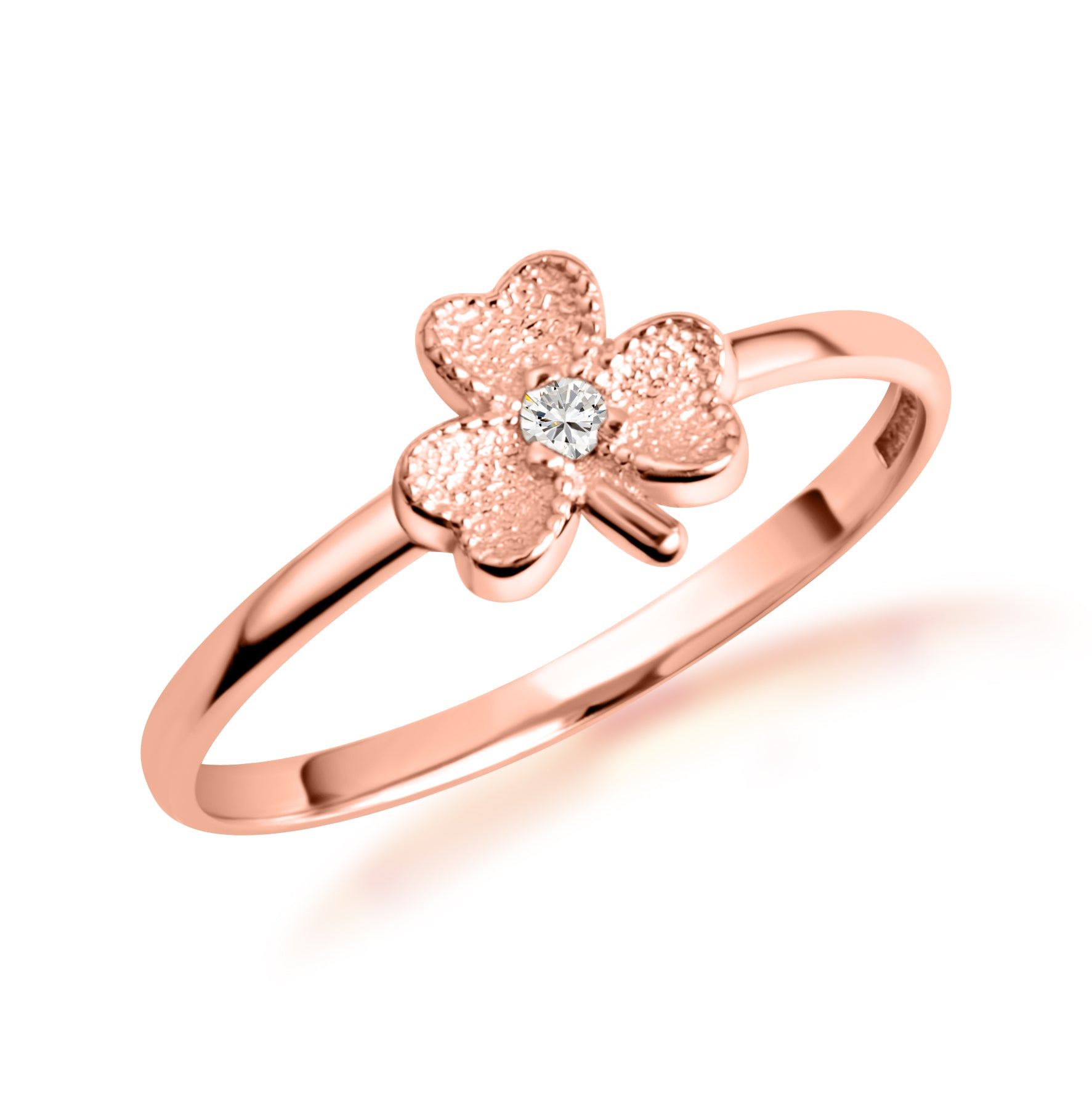 Gold Diamond Lucky 3 Leaf Clover Heart Ring, view 5