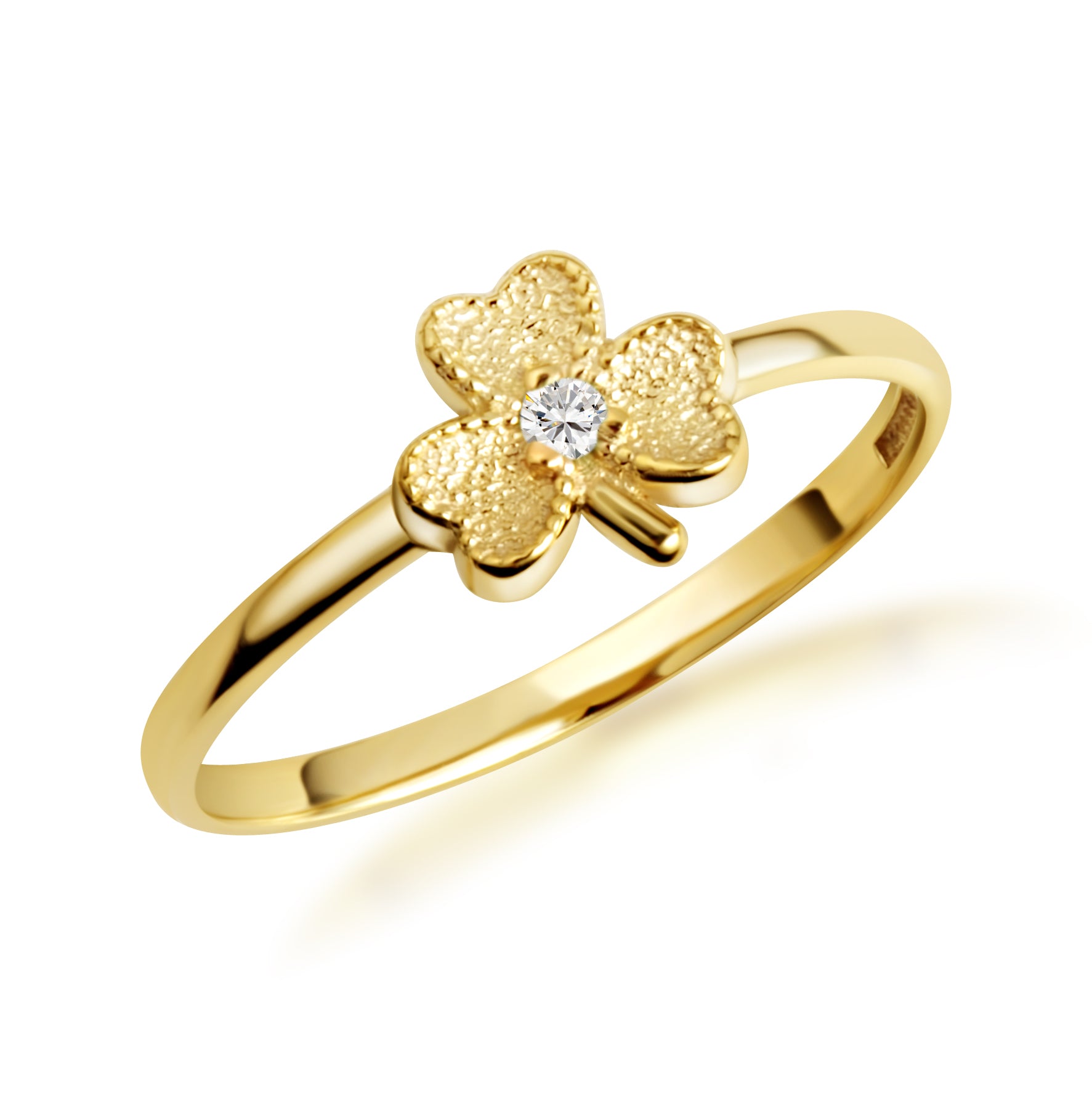 Gold Diamond Lucky 3 Leaf Clover Heart Ring, view 6