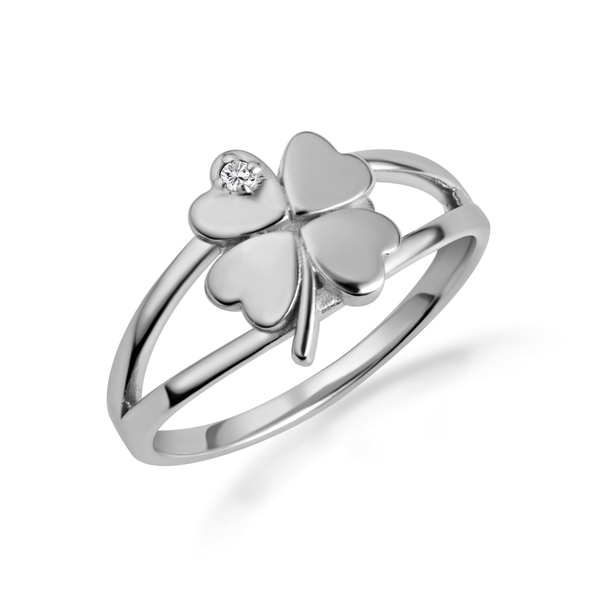 Gold Diamond Lucky 4 Leaf Clover Heart Ring, view 4