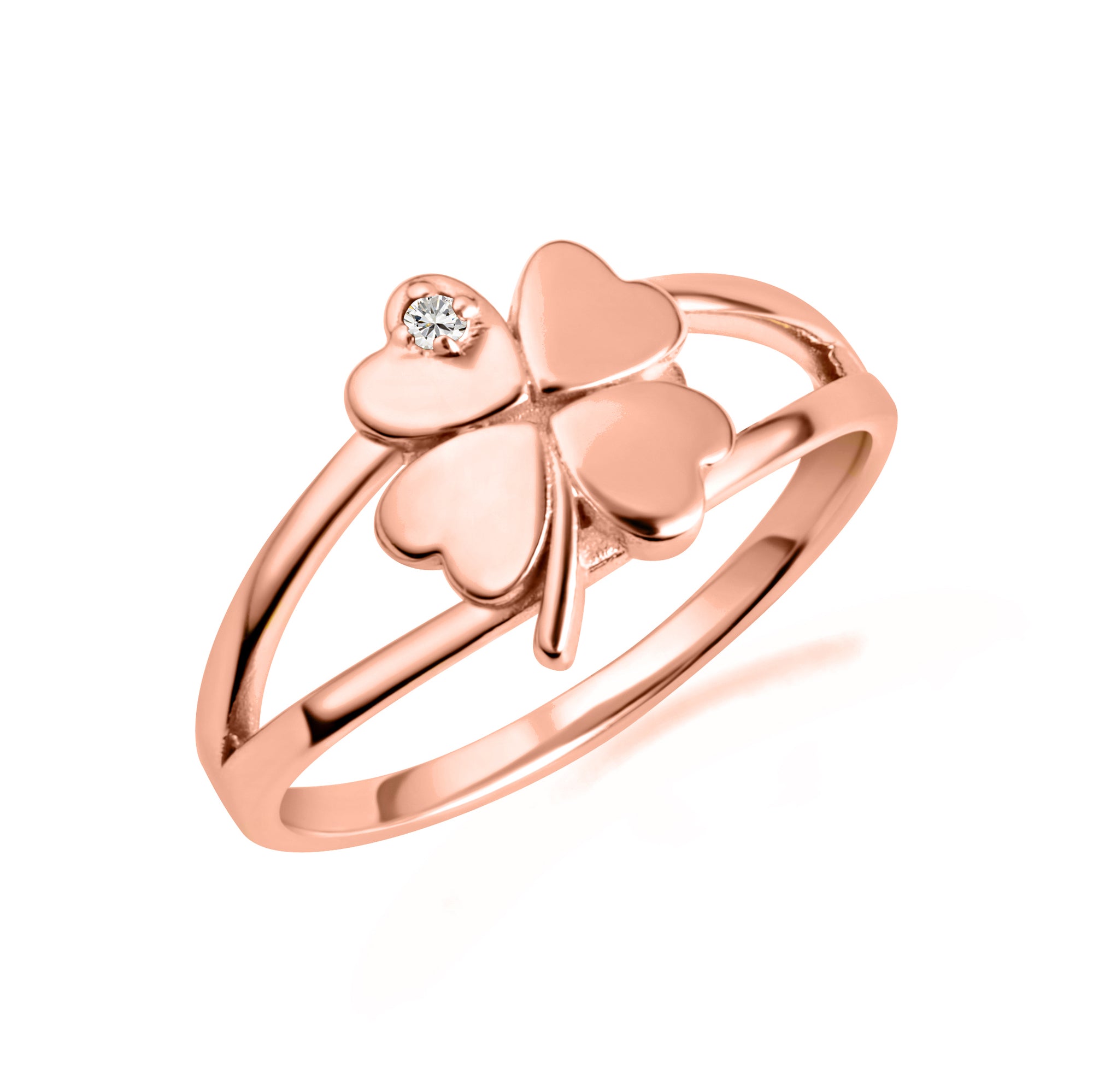 Gold Diamond Lucky 4 Leaf Clover Heart Ring, view 5