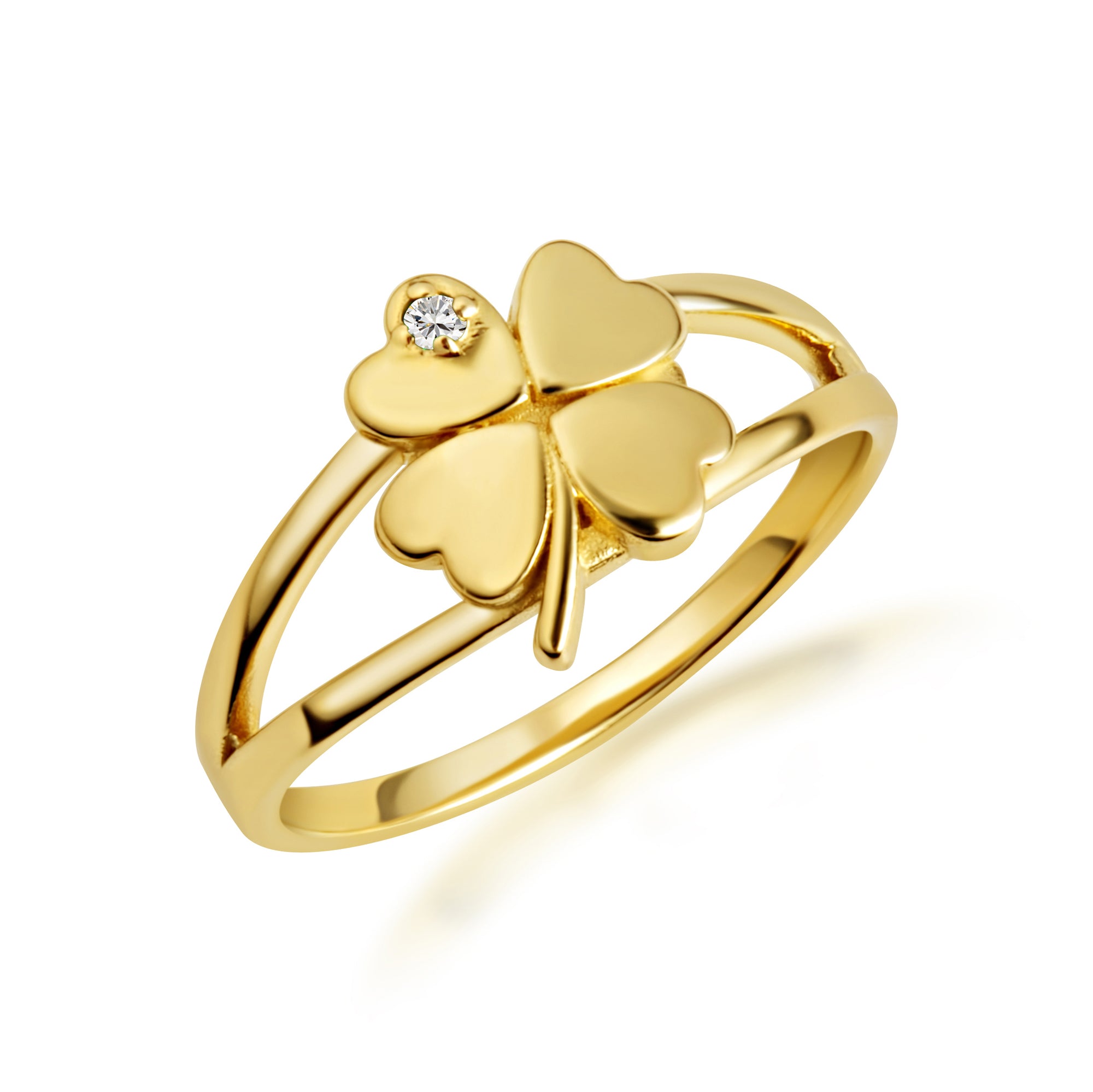 Gold Diamond Lucky 4 Leaf Clover Heart Ring, view 6