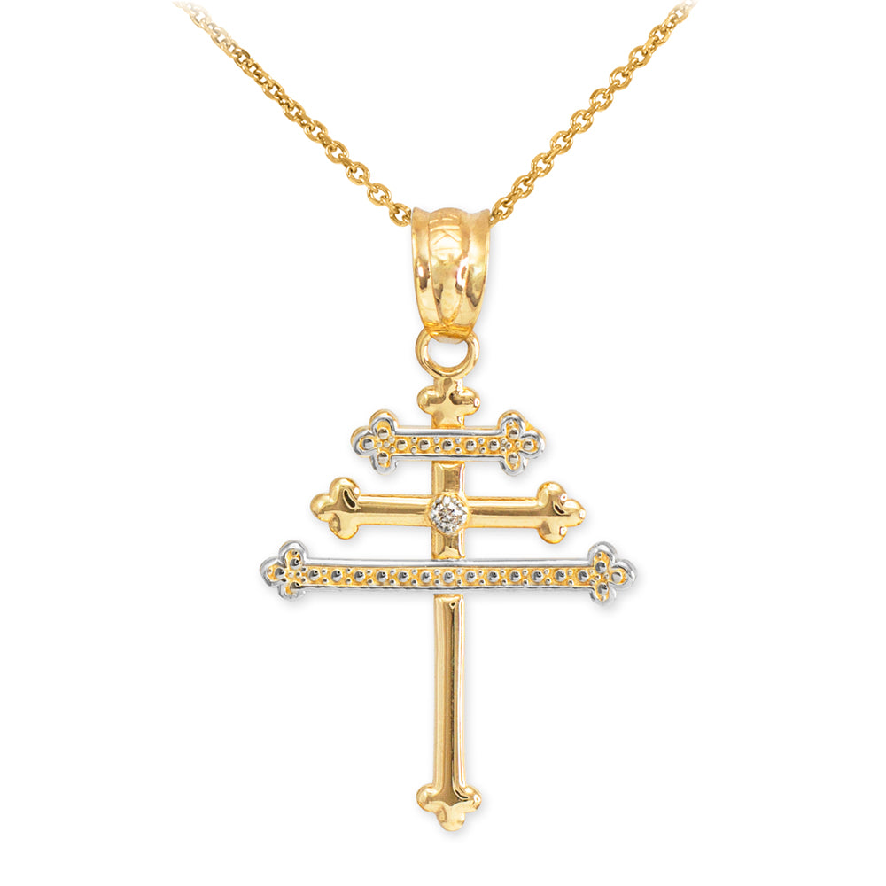 Gold Diamond Maronite Aramaic Cross Necklace