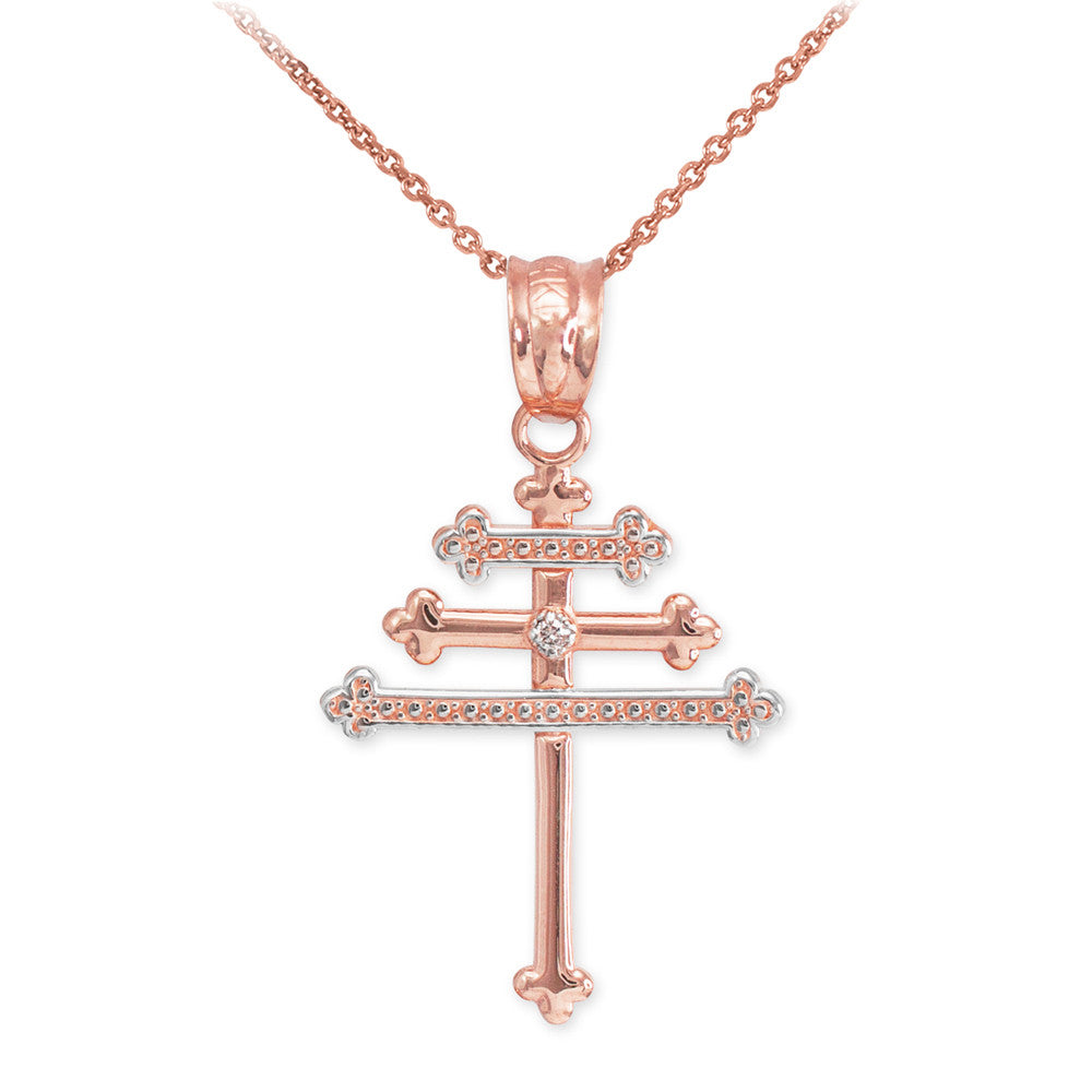 Gold Diamond Maronite Aramaic Cross Necklace, view 2