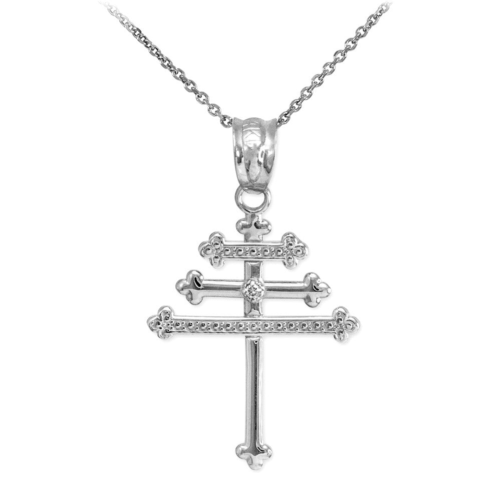 Gold Diamond Maronite Aramaic Cross Necklace, view 3