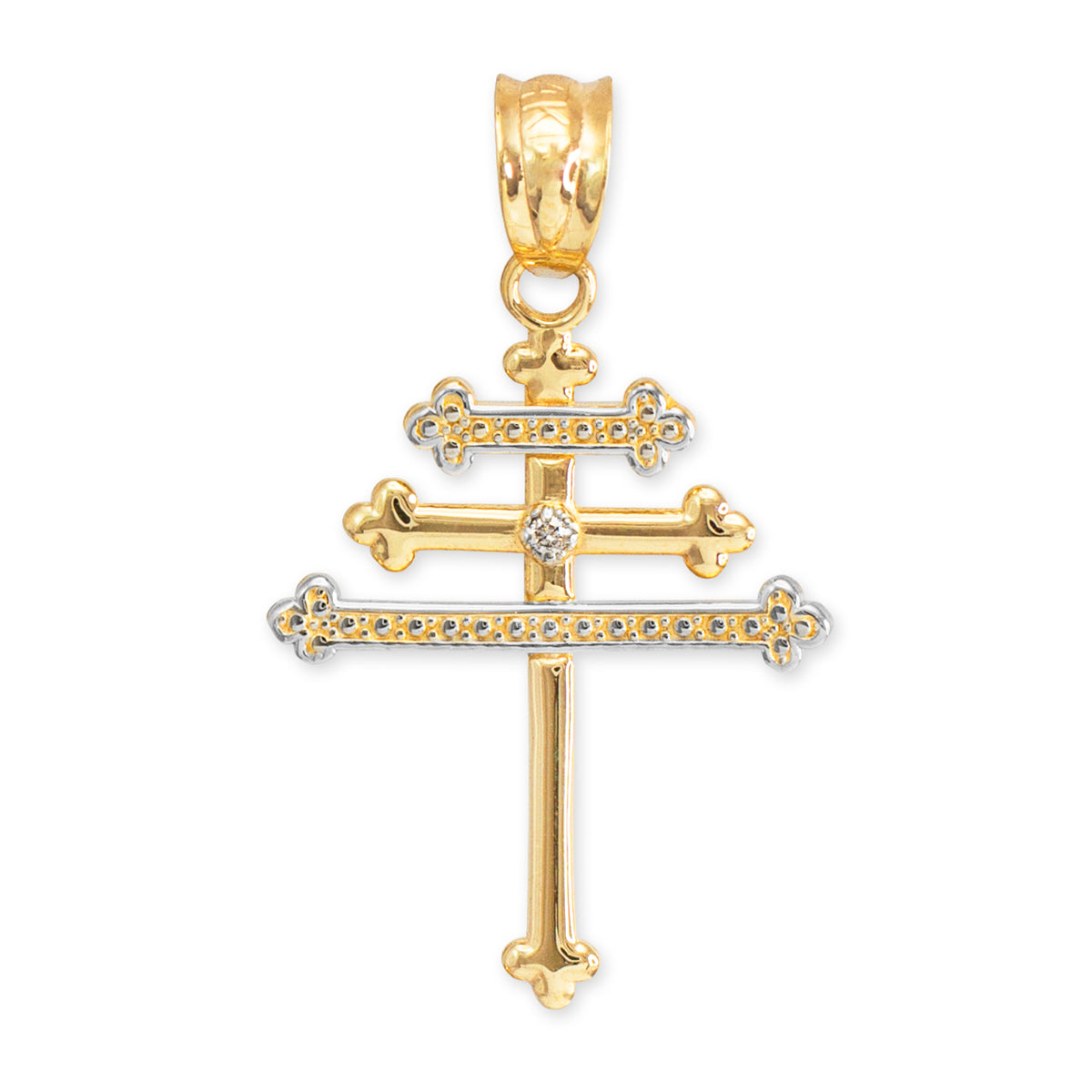 Gold Diamond Maronite Aramaic Cross Necklace, view 4