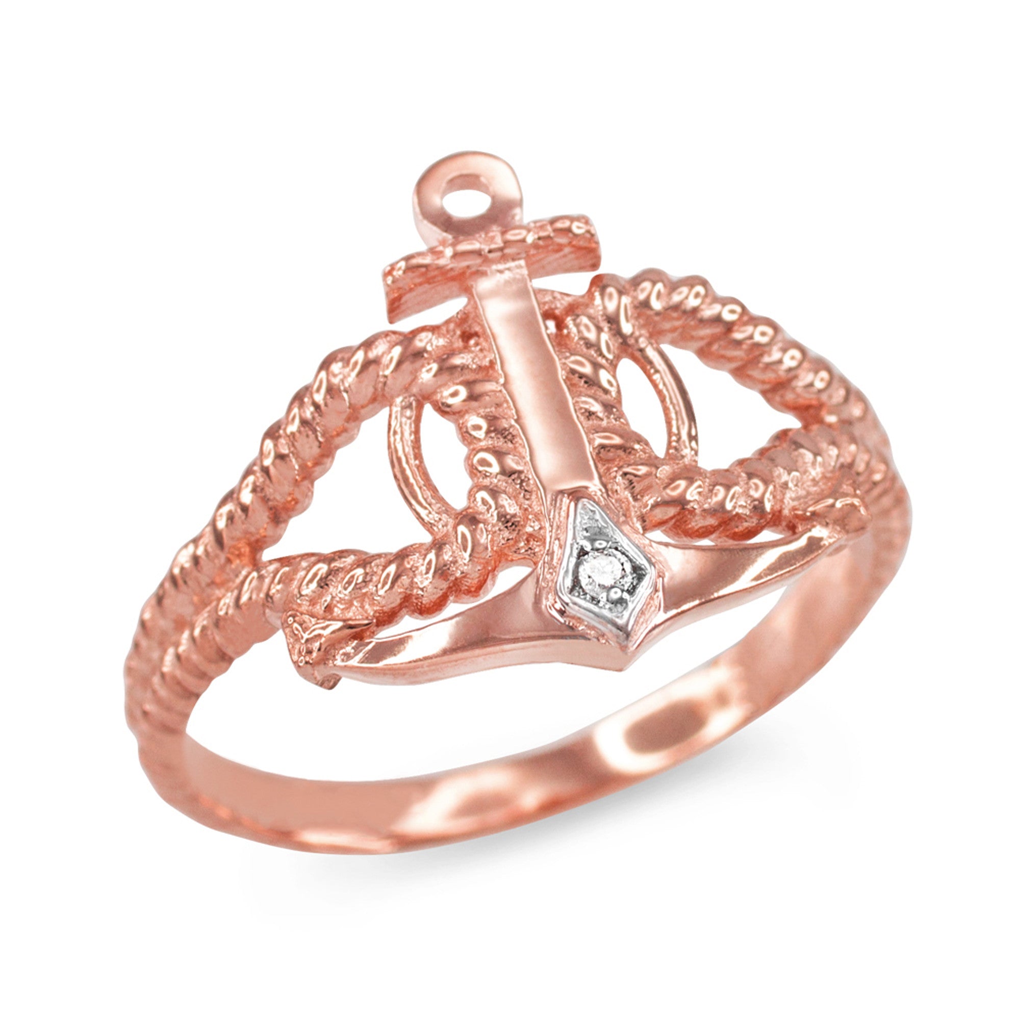 Gold Diamond Nautical Anchor Rope Ring, view 2