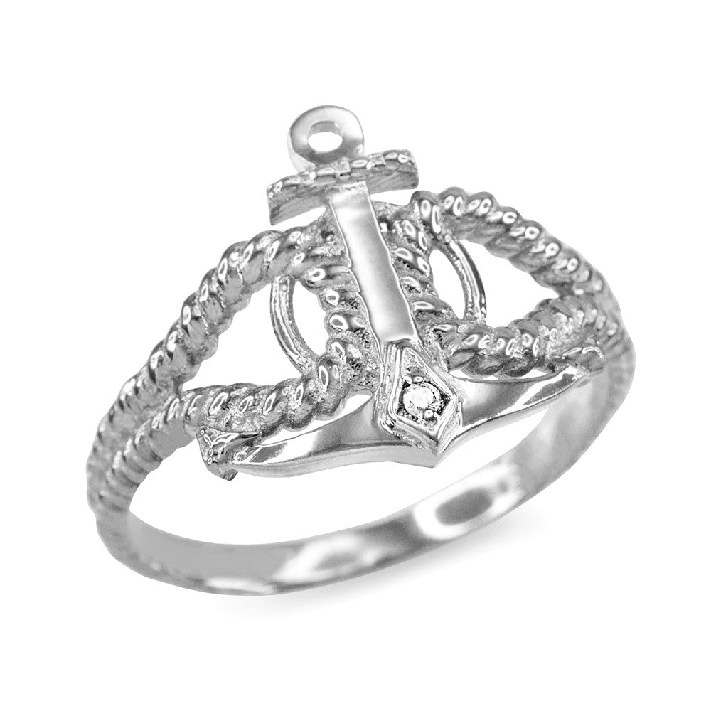 Gold Diamond Nautical Anchor Rope Ring, view 3