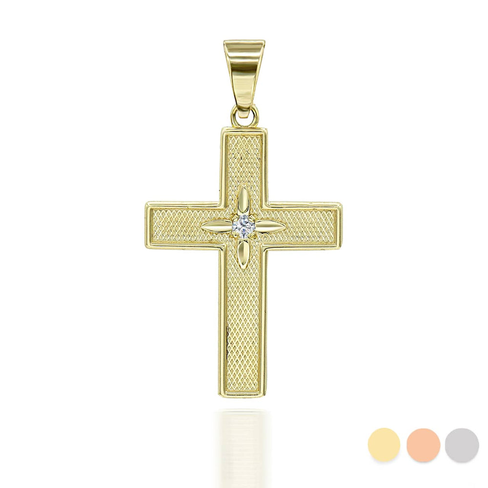 Gold Diamond North Star Cross Pendant Necklace