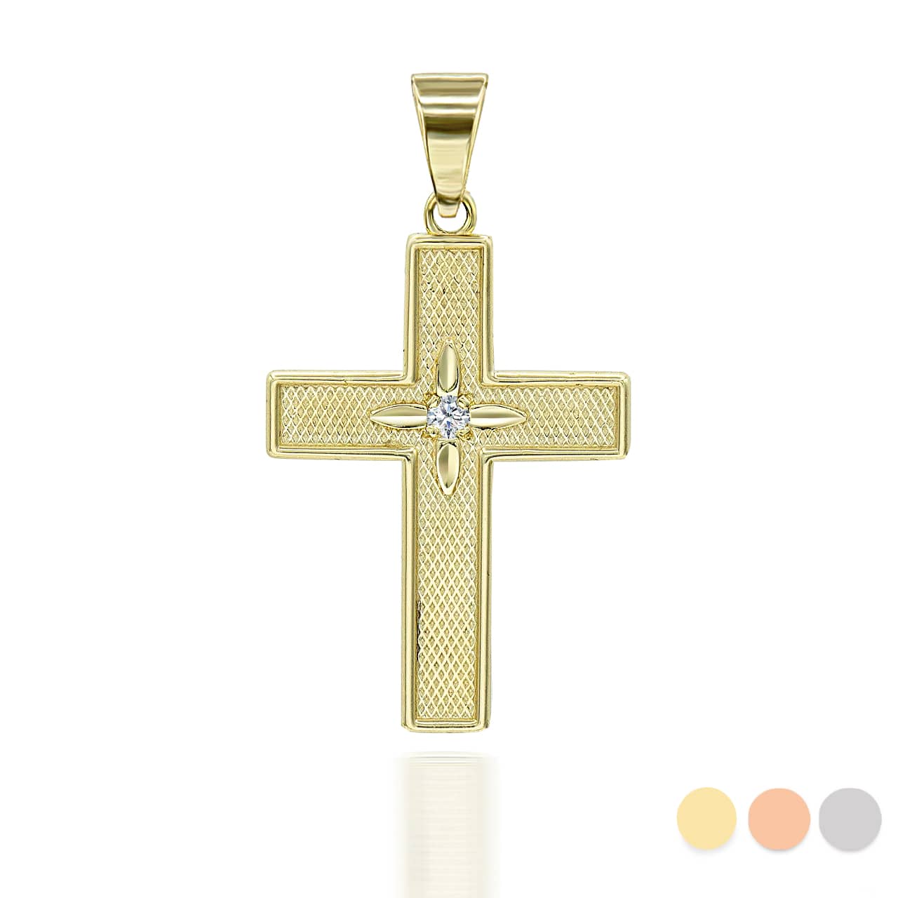 Gold Diamond North Star Cross Pendant Necklace